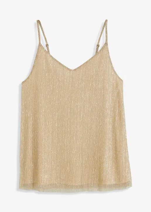 Spaghetti-Top mit Glitzereffekt in beige von vorne - bonprix