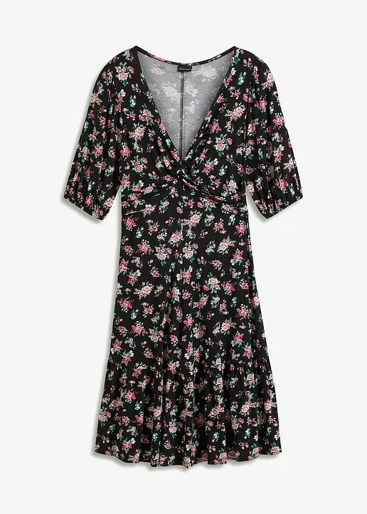 Jerseykleid mit Puffärmeln in schwarz von vorne - bonprix