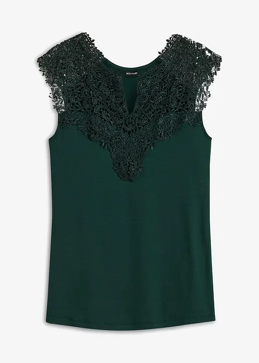 Shirt mit Spitze in grün von vorne - bonprix