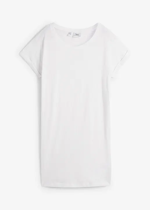 Boxy-Longshirt mit kurzen Ärmeln in weiß von vorne - bonprix