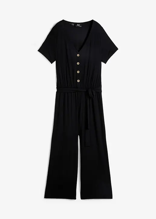 Jersey-Jumpsuit aus Viskose-Mix in schwarz von vorne - bonprix