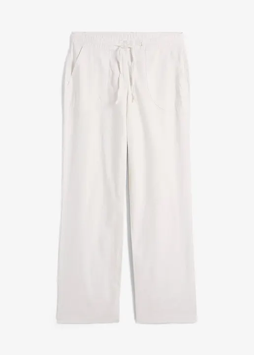 Leinen-Hose mit weitem Bein in weiß von vorne - bonprix