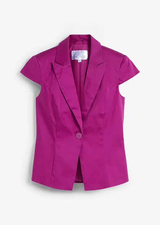 Kurzarm Blazer aus Baumwollsatin in lila von vorne - bonprix