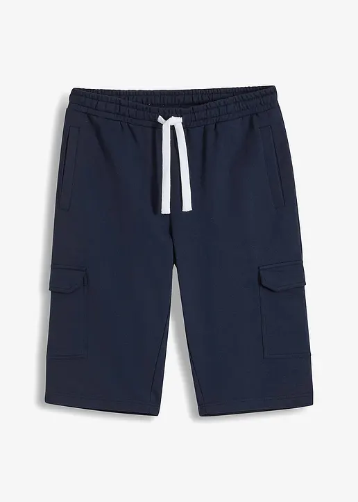 Cargo-Sweatbermuda aus reiner Bio-Baumwolle in blau von vorne - bonprix