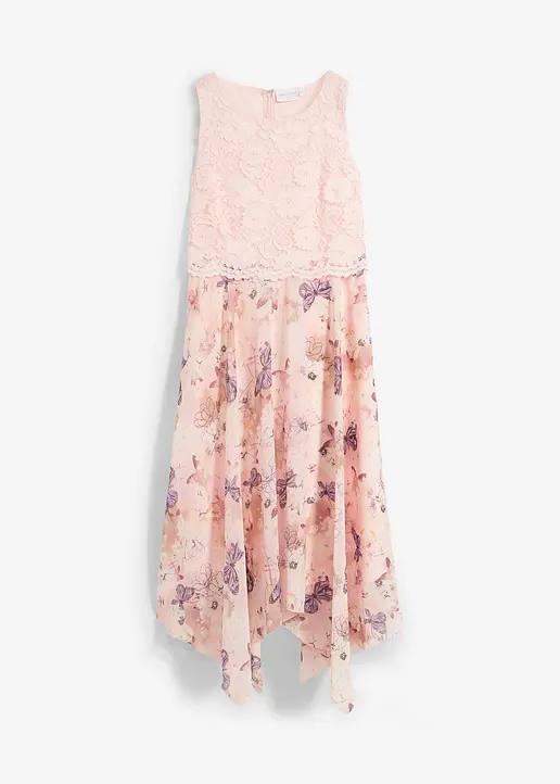 Chiffonkleid mit feiner Spitze in rosa von vorne - bonprix