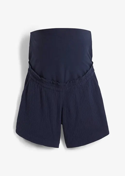Umstandsshorts aus reinem Baumwoll-Musselin in blau von vorne - bonprix