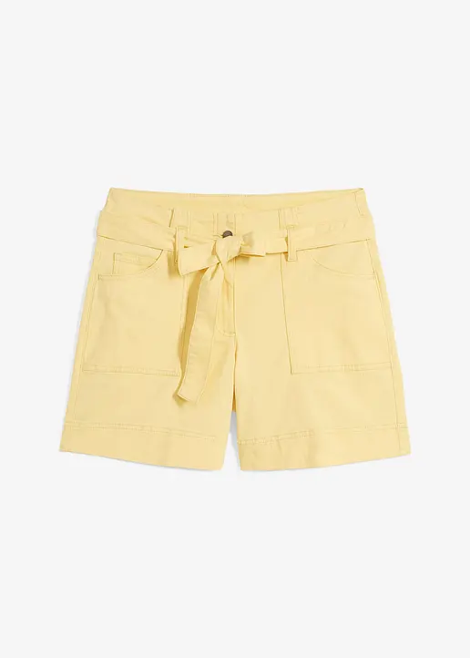 Twill-Shorts mit Bindegürtel in gelb von vorne - bpc bonprix collection