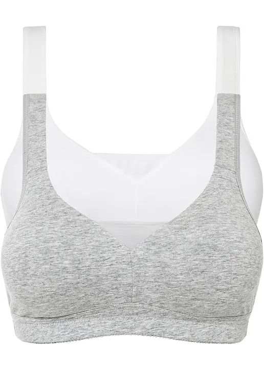 T-Shirt BH ohne Bügel mit Baumwolle (2er Pack) in weiß von vorne - bonprix