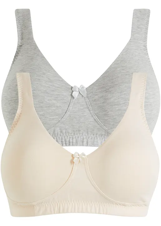 Minimizer T-Shirt BH ohne Bügel mit Bio-Baumwolle (2er Pack) in beige von vorne - bonprix