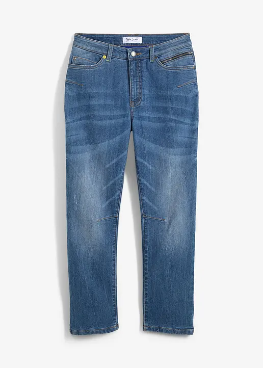 Thermo Slim Fit Stretch-Jeans, Tapered in blau von vorne - bonprix