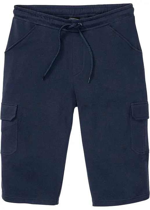 Long-Sweat-Cargobermuda aus reiner Baumwolle, Regular Fit in blau von vorne - bonprix