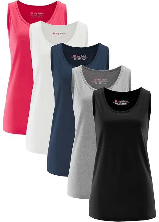Long-Top aus reiner Baumwolle (5er Pack) in pink von vorne - bonprix