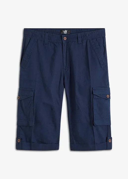 Regular Fit Cargo-Long-Bermuda mit Leinen in blau von vorne - bonprix