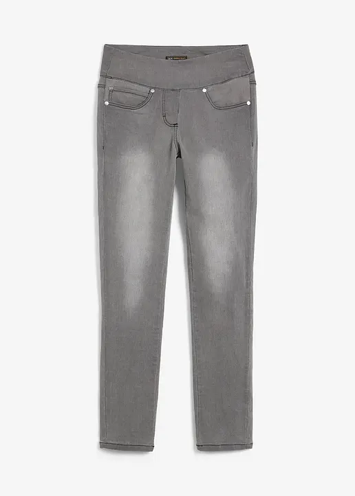 Straight-Jeans Mid Waist, Super Stretch mit Bequembund in grau von vorne - bonprix