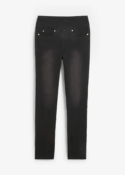 Straight-Jeans Mid Waist, Super Stretch mit Bequembund in schwarz von vorne - bonprix