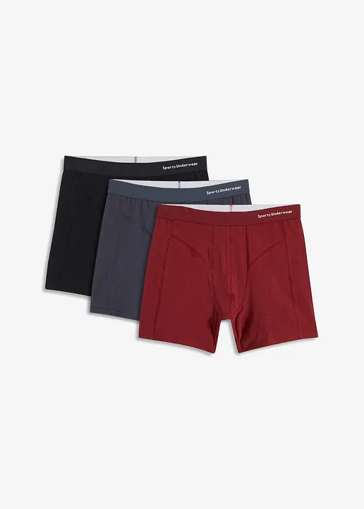 Boxershorts eng, mittellang mit Bio-Baumwolle (3er Pack) in schwarz von vorne - bonprix