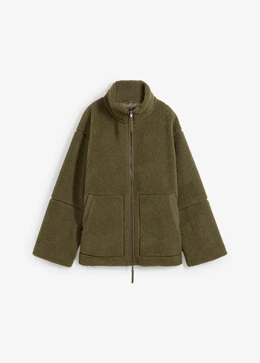 Gefütterte Teddy-Fleece Jacke in grün von vorne - bonprix