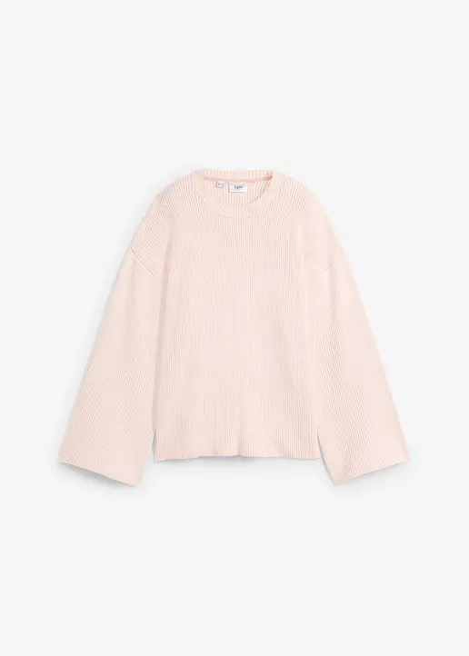 Boxy-Pullover aus Rippstrick in rosa von vorne - bonprix