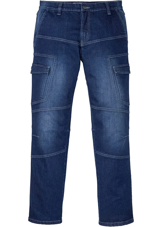 Regular Fit Cargo-Stretch-Jeans, Straight in blau von vorne - bonprix