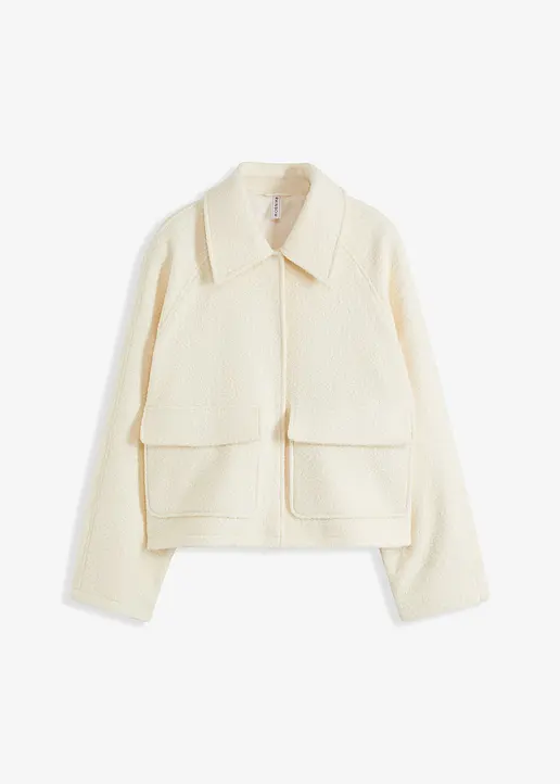 Übergangs-Teddyjacke aus Bouclé in beige von vorne - bonprix