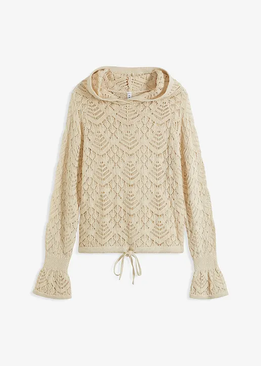 Ajour-Pullover in beige von vorne - bonprix