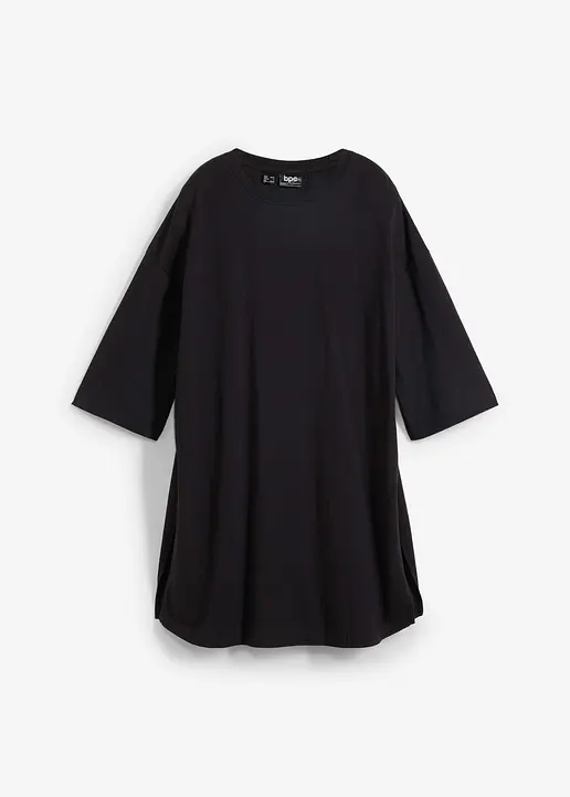 Oversize-Longshirt aus reiner Bio-Baumwolle in schwarz von vorne - bonprix