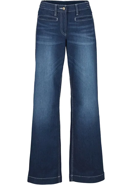 Wide Leg Jeans Mid Waist, Bequembund in blau von vorne - bonprix
