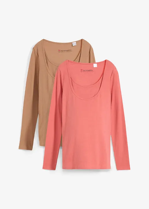 Umstands- und Stillshirt aus Bio-Baumwolle (2er Pack) in rosa von vorne - bonprix