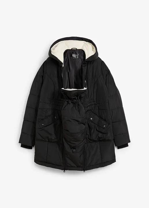 Gefütterte Umstandsjacke mit Baby-Einsatz in schwarz von vorne - bonprix