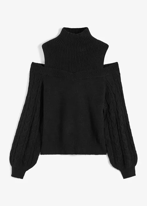 Grobstrick-Pullover schulterfrei in schwarz von vorne - bonprix