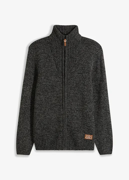 Strickjacke mit Stehkragen in grau von vorne - bonprix