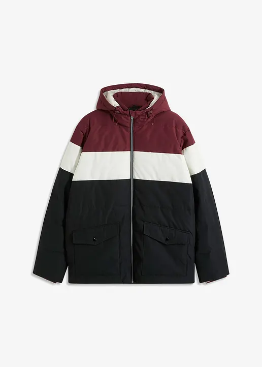 Colourblocking Winterjacke mit Kapuze in rot von vorne - bonprix
