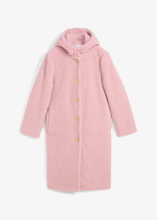 Teddymantel mit Kapuze und Taschen in rosa von vorne - bonprix
