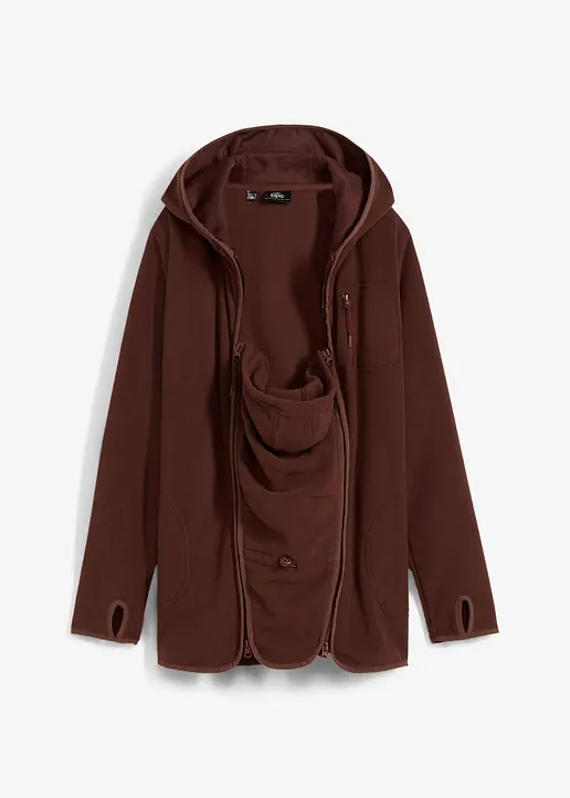 Kuschelige 3-in-1 Umstands-Fleecejacke und Tragejacke in braun von vorne - bonprix