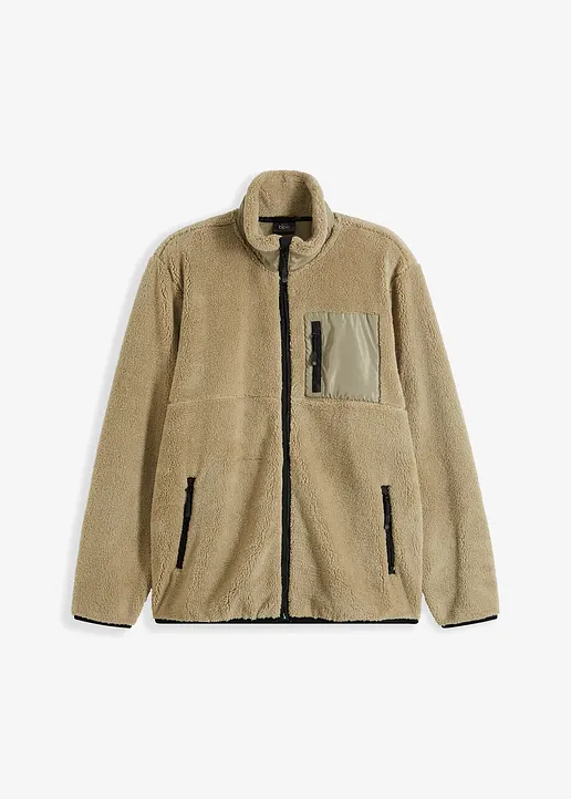 Teddy-Fleece Jacke in grün von vorne - bonprix
