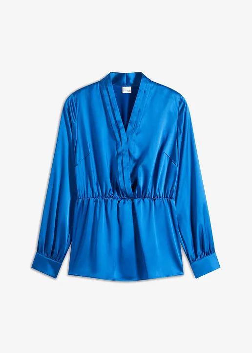Satin-Tunika in blau von vorne - bonprix