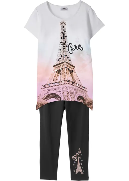 Shirt + 3/4 Leggings aus reiner Bio-Baumwolle (2-tlg) in weiß von vorne - bonprix
