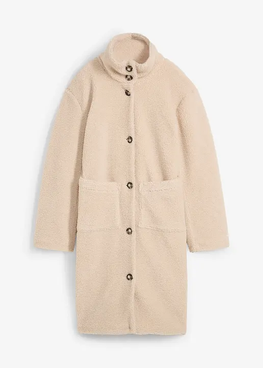 Teddymantel mit Stehkragen in beige von vorne - bonprix