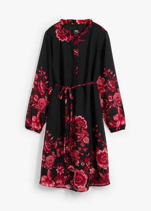 2-in-1 Umstands- und Stillkleid aus Chiffon in schwarz von vorne - bonprix
