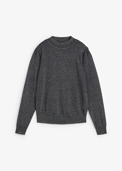 Feinstrickpullover mit Lurex in schwarz von vorne - bonprix
