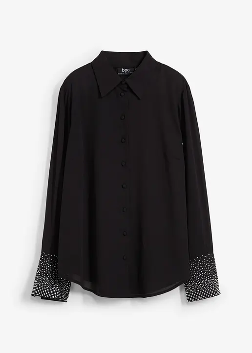 Bluse mit Glitzersteinchen in schwarz von vorne - bonprix