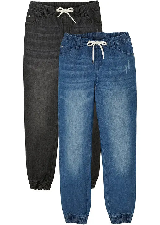 Jungen Jeans Schlupfhose (2er Pack) in schwarz von vorne - bonprix