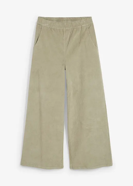 Cordhose mit Bequembund, High Waist in grün von vorne - bonprix