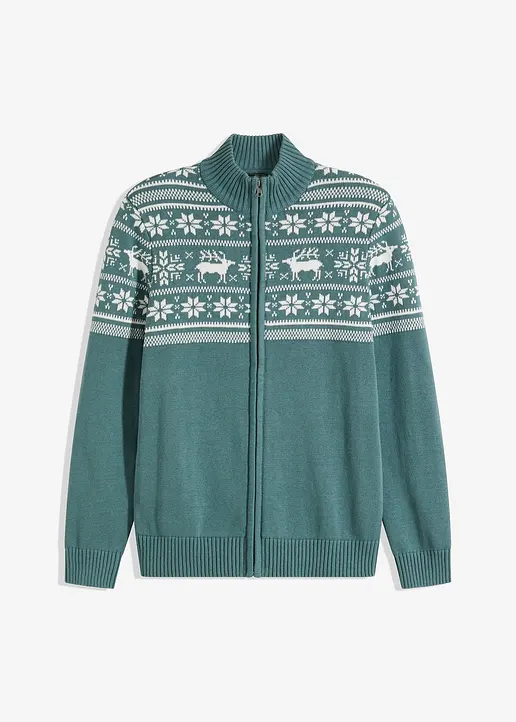 Norweger Strickjacke aus reiner Baumwolle in grün von vorne - bonprix