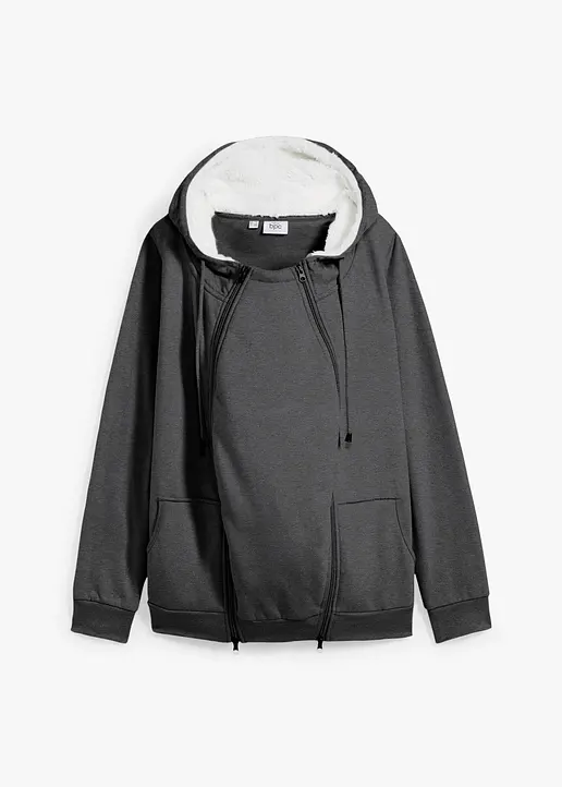 Umstands-Sweatjacke mit Baby-Einsatz und flauschiger Innenseite in grau von vorne - bonprix