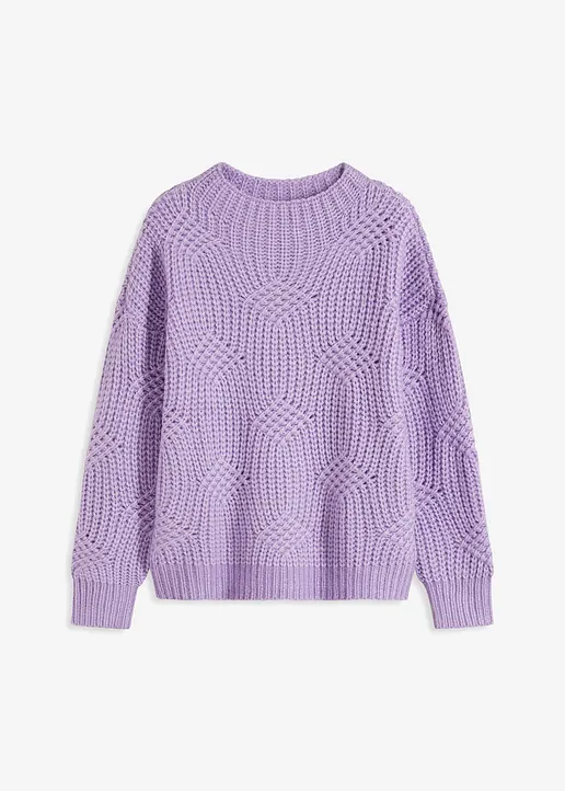 Grobstrick-Pullover in lila von vorne - bonprix