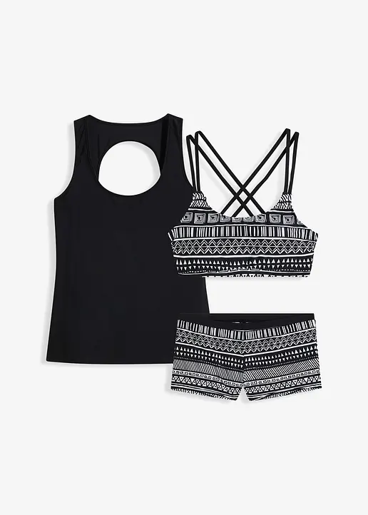 Tankini (3-tlg. Set) in schwarz von vorne - bonprix