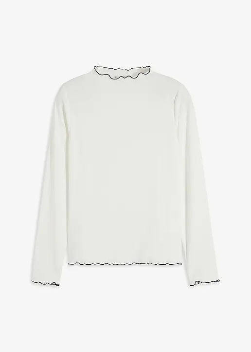 Geripptes Langarmshirt in weiß von vorne - bonprix