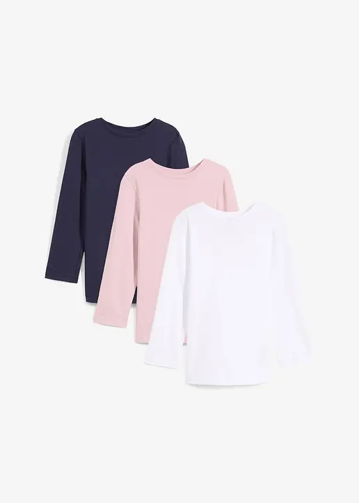 Langarmshirt (3er Pack) aus reiner Bio-Baumwolle in blau von vorne - bonprix