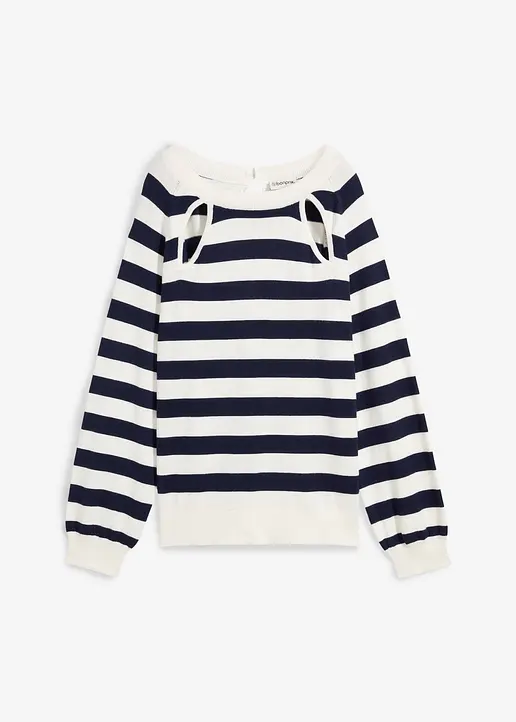 Feinstrickpullover mit Cutouts in blau von vorne - bonprix
